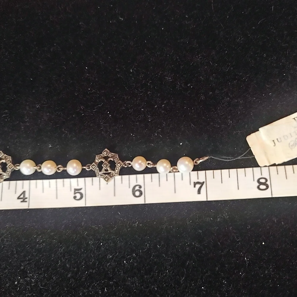 Judith Jack Bracelet Sterling Silver Marcasite Logo and pearl like beads…
